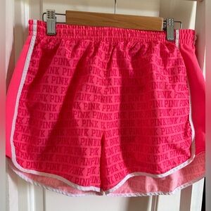 PINK Logo Athletic Shorts - Hot Pink with White Trim